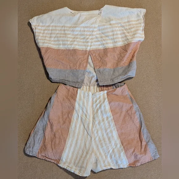 Anthropologie Elevenses Neutral Striped Square Neckline Cut Out Romper - Picture 9 of 16